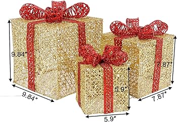 SET*3 CAJAS DE REGALO CON LUCES CESTOS DECORATIVOS PARA NAVIDAD